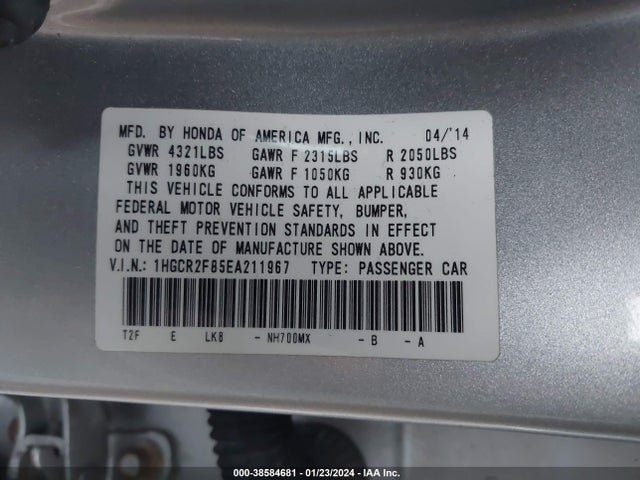 Honda Accord Ex-l 2014 1HGCR2F85EA211967 Image 9