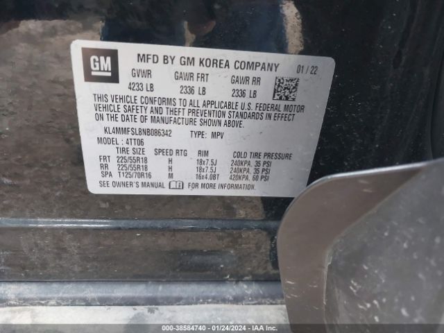 KL4MMFSL8NB086342 Buick Encore Gx Fwd Essence