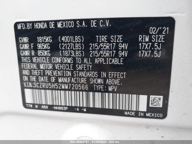3CZRU5H52MM720566 Honda Hr-v 2wd Ex