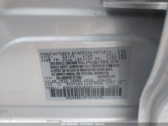 2023 NISSAN SENTRA S XTRONIC CVT VIN: 3N1AB8BV0PY273691
