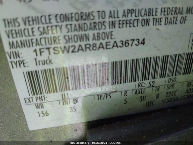 2010 FORD F-250 KING RANCH/LARIAT/XL/XLT VIN: 1FTSW2AR8AEA36734