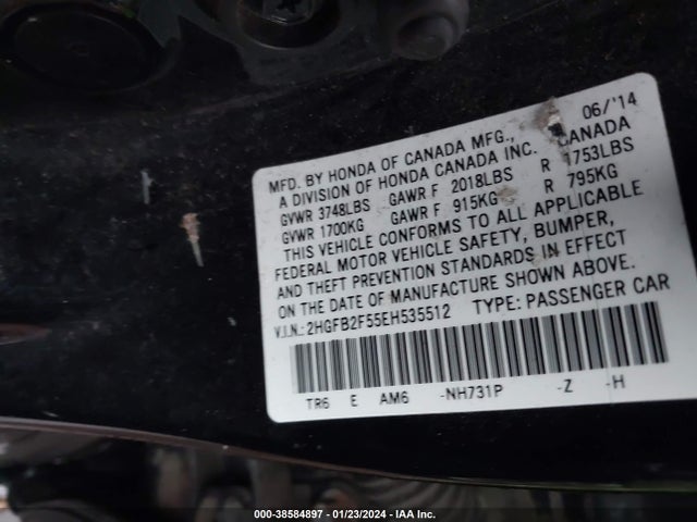 Honda Civic Lx 2014 2HGFB2F55EH535512 Image 9