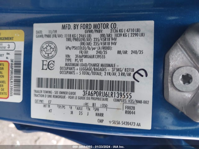 Ford Fusion Hybrid Titanium 2020 3FA6P0RU6LR139555 Image 9