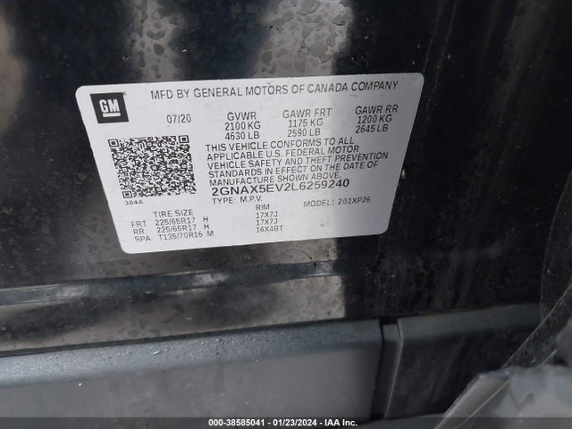 Chevrolet Equinox Awd 1fl 2020 2GNAX5EV2L6259240 Image 9