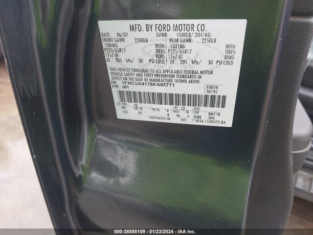 2008 FORD ESCAPE LIMITED VIN: 1FMCU04178KA95771