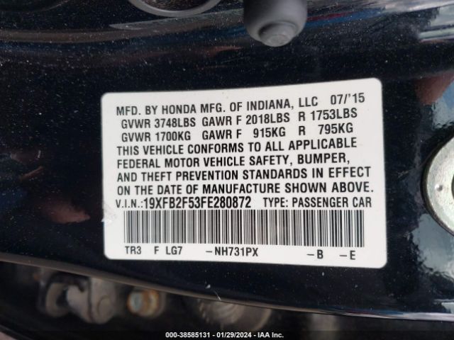 19XFB2F53FE280872 Honda Civic Lx