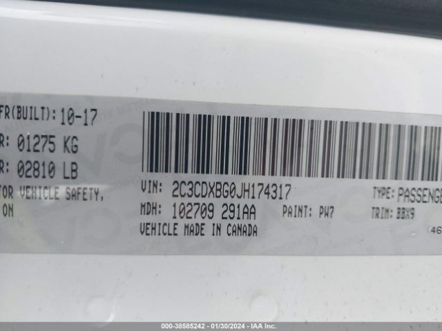 2C3CDXBG0JH174317 Dodge Charger Sxt Rwd