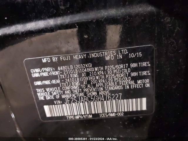 Subaru Forester 2.5i 2016 JF2SJABC5GH476227 Image 9