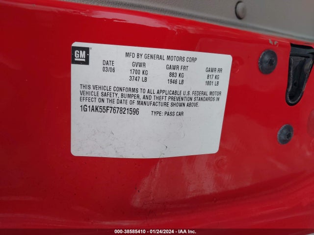 2006 CHEVROLET COBALT LS VIN: 1G1AK55F767821596