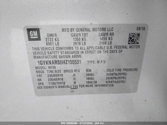 1GYKNARS6HZ155531 Cadillac Xt5 Standard