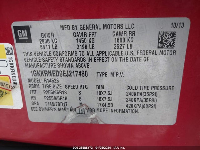 GMC Acadia Sle-1 2014 1GKKRNED9EJ217480 Image 9