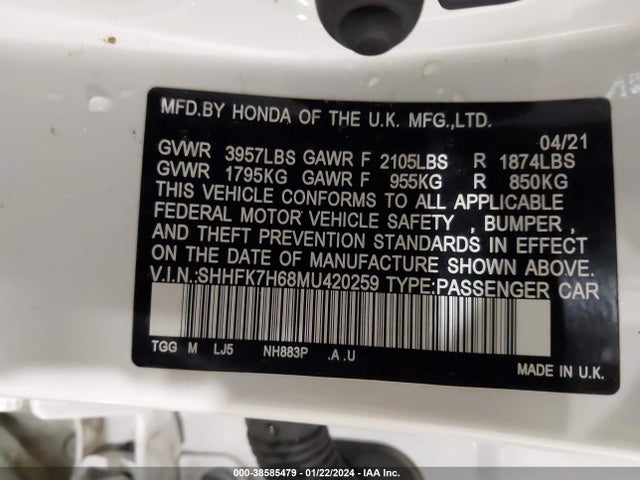 Honda CIVIC EX 2021 SHHFK7H68MU420259 Image 9