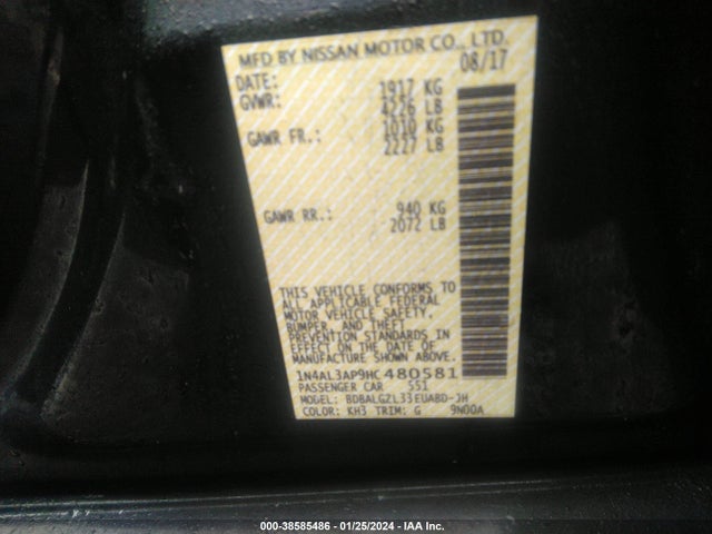 Nissan Altima 2.5 S 2017 1N4AL3AP9HC480581 Image 9