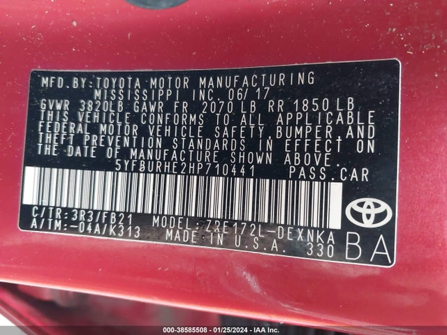 Toyota COROLLA LE 2017 5YFBURHE2HP710441 Image 9