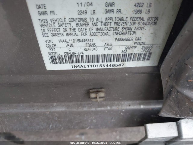 2005 NISSAN ALTIMA 2.5 S VIN: 1N4AL11D15N446547