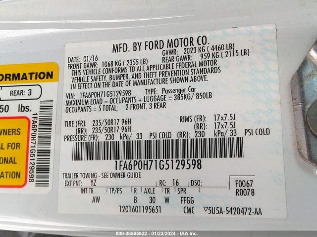 1FA6P0H71G5129598 Ford FUSION SE
