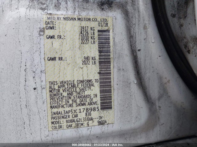 Nissan Altima 2.5 S 2018 1N4AL3AP5JC178985 Image 9