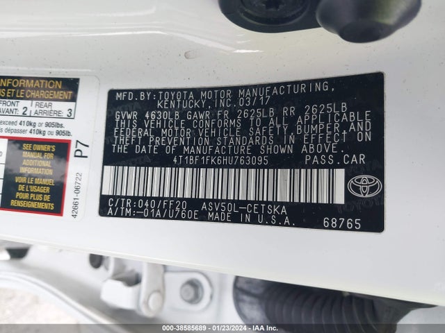 Toyota CAMRY SE 2017 4T1BF1FK6HU763095 Image 9