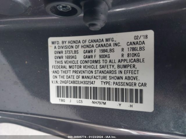 2HGFC4B03JH302547 Honda Civic Lx-p