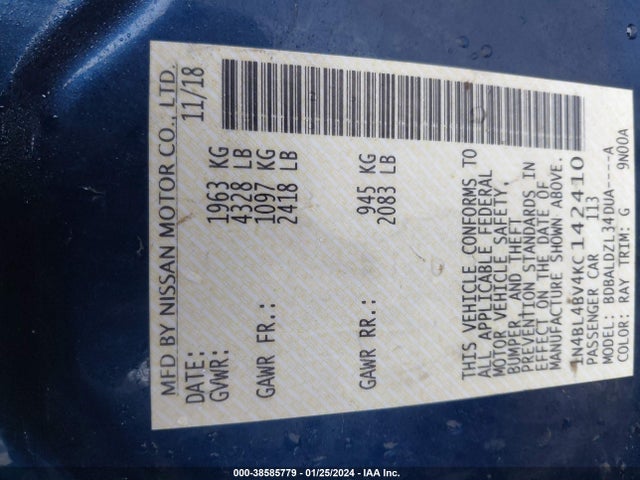 Nissan Altima 2.5 S 2019 1N4BL4BV4KC142410 Image 9