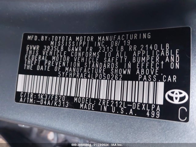 Toyota COROLLA LE 2020 5YFHPRAE4LP050262 Image 9