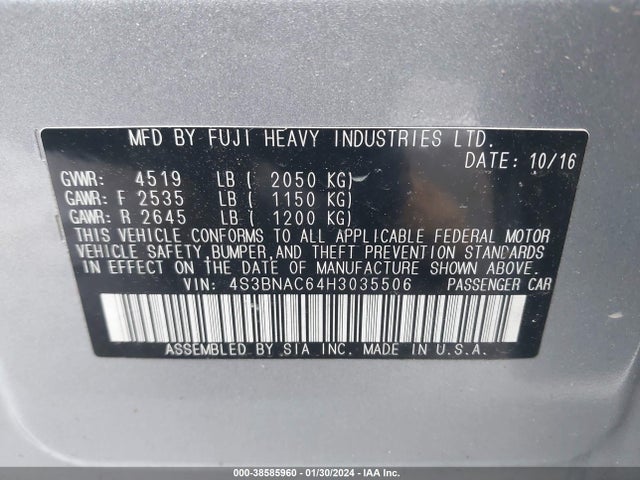 4S3BNAC64H3035506 Subaru Legacy 2.5i Premium