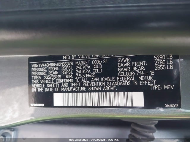 YV449MRR4H2156376 Volvo Xc60 T6 Dynamic