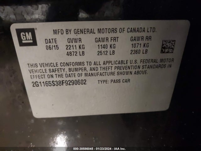 Chevrolet IMPALA 2LZ 2015 2G1165S38F9290602 Image 9