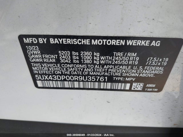 BMW X3 Sdrive30i 2024 5UX43DP00R9U35761 Image 9