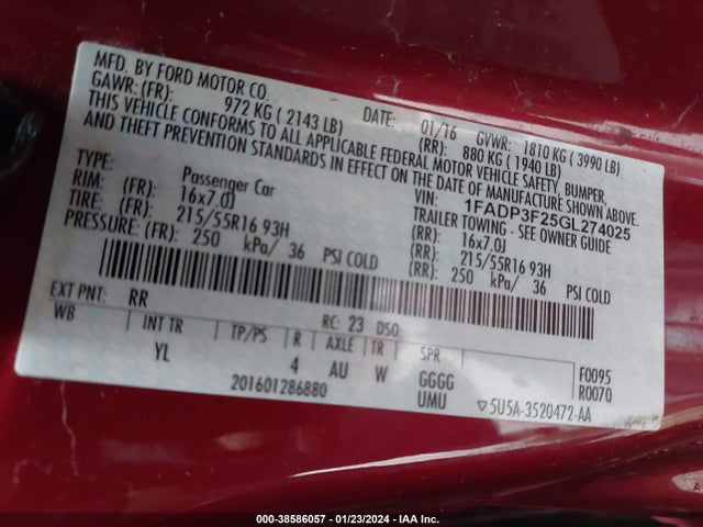Ford FOCUS SE 2016 1FADP3F25GL274025 Image 9