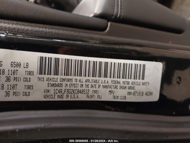 2019 JEEP GRAND CHEROKEE LIMITED 4X4 VIN: 1C4RJFBG2KC840512