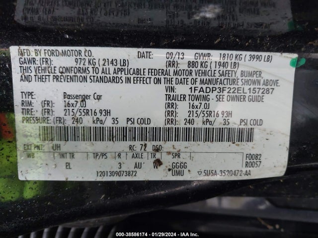2014 FORD FOCUS SE VIN: 1FADP3F22EL157287