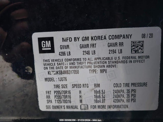 Chevrolet Trax Fwd Ls 2021 KL7CJKSB4MB317050 Image 9