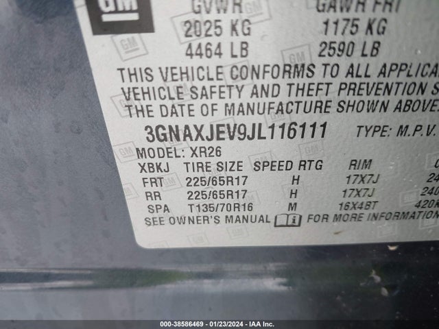 Chevrolet EQUINOX LT 2018 3GNAXJEV9JL116111 Image 9