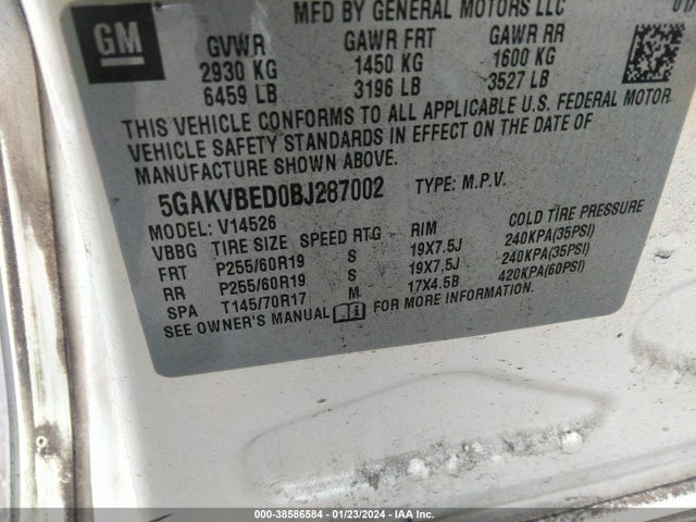 2011 BUICK ENCLAVE 1XL VIN: 5GAKVBED0BJ287002