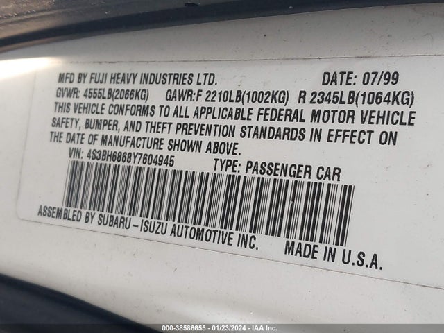 2000 SUBARU OUTBACK LIMITED VIN: 4S3BH6868Y7604945