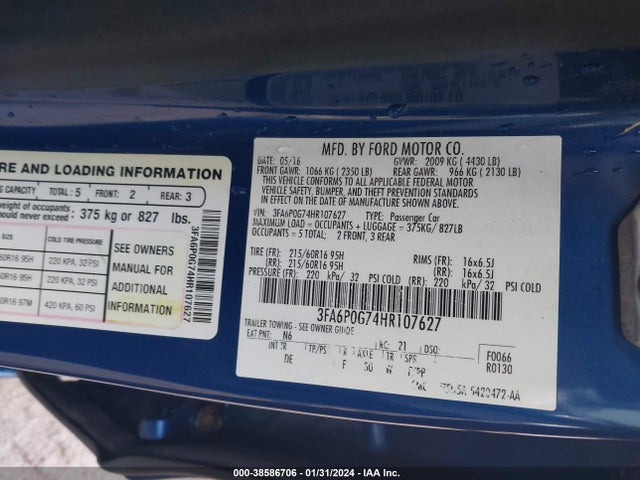 Ford FUSION S 2017 3FA6P0G74HR107627 Image 9
