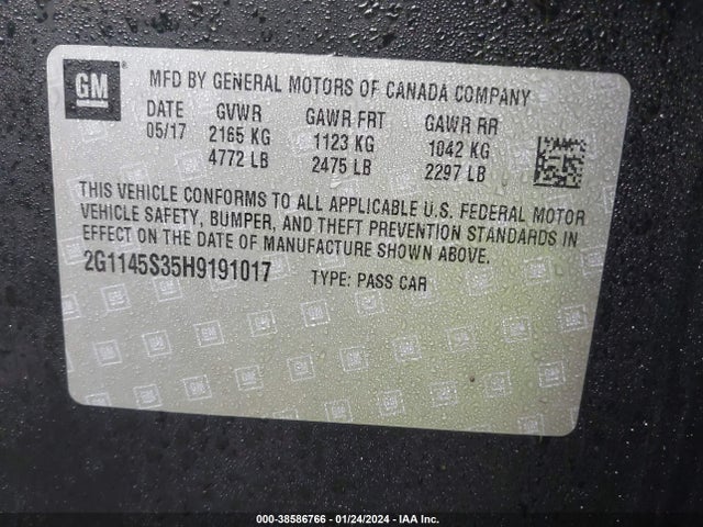 Chevrolet IMPALA 2LZ 2017 2G1145S35H9191017 Image 9
