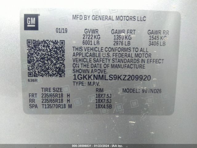 1GKKNMLS9KZ209920 GMC Acadia Slt-1