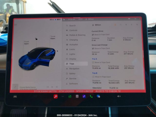 5YJ3E1EB8KF387710 Tesla MODEL 3