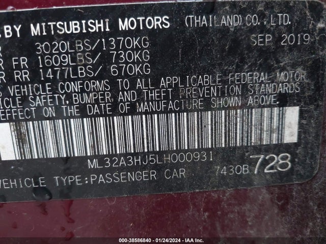 Mitsubishi Mirage Es/se 2020 ML32A3HJ5LH000931 Image 9