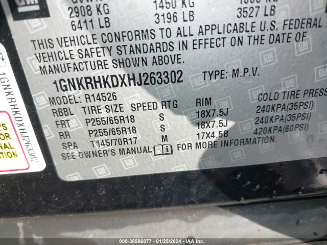 Chevrolet Traverse 2lt 2017 1GNKRHKDXHJ263302 Image 9