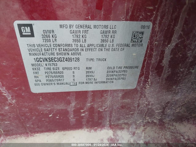 Chevrolet Silverado 1500 1lz 2016 1GCVKSEC3GZ409128 Image 9
