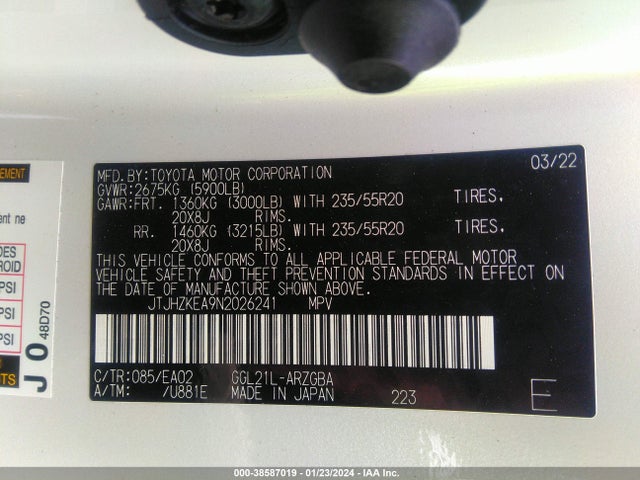 Lexus Rx 350l 2022 JTJHZKEA9N2026241 Image 9