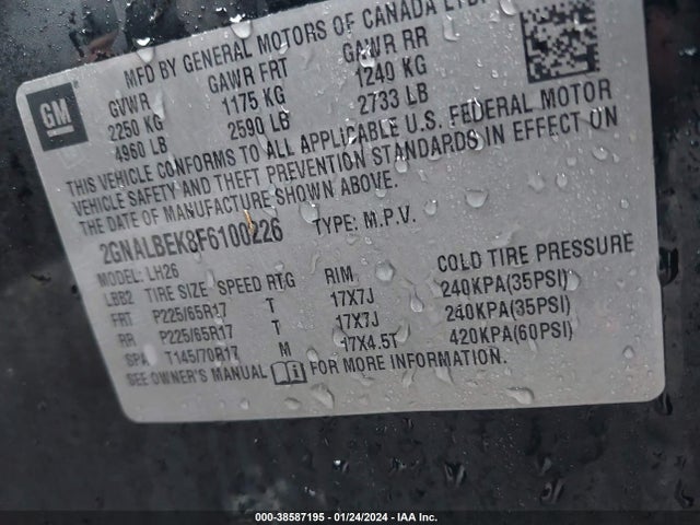 Chevrolet EQUINOX 1LT 2015 2GNALBEK8F6100226 Image 9