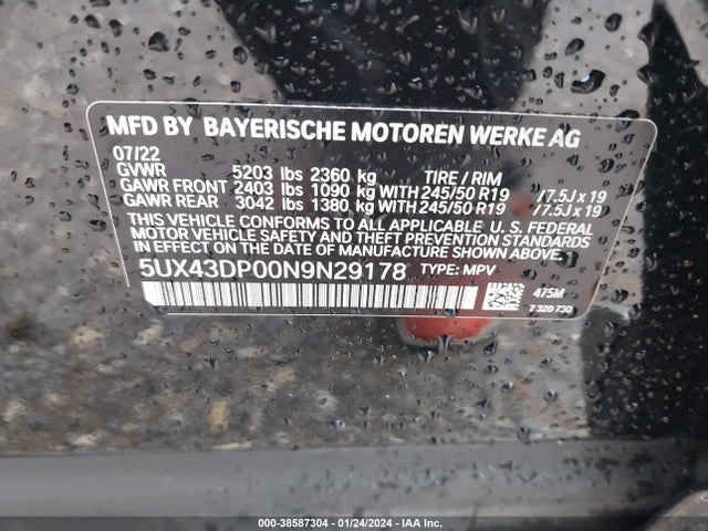 5UX43DP00N9N29178 BMW X3 Sdrive30i