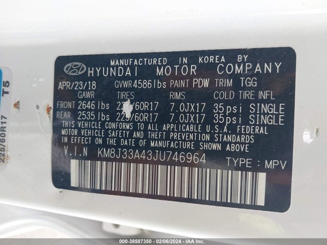 Hyundai TUCSON SEL 2018 KM8J33A43JU746964 Image 9