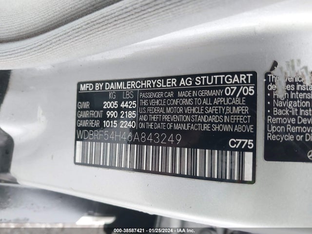 2006 MERCEDES-BENZ C 280 LUXURY VIN: WDBRF54H46A843249