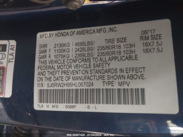 5J6RW2H95HL067024 Honda Cr-v Touring