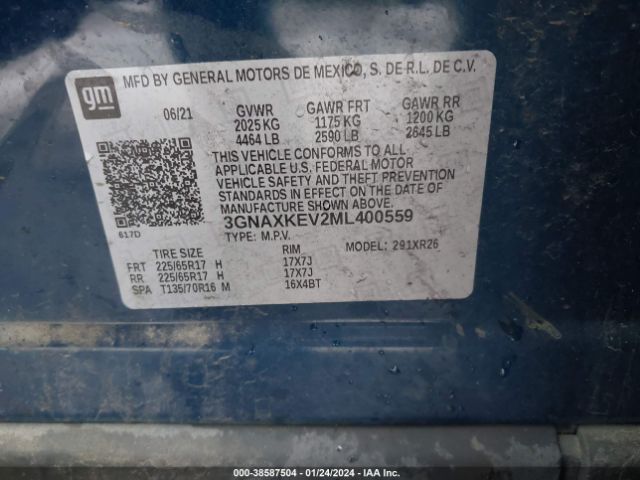 2021 CHEVROLET EQUINOX 3GNAXKEV2ML400559 Photo 8